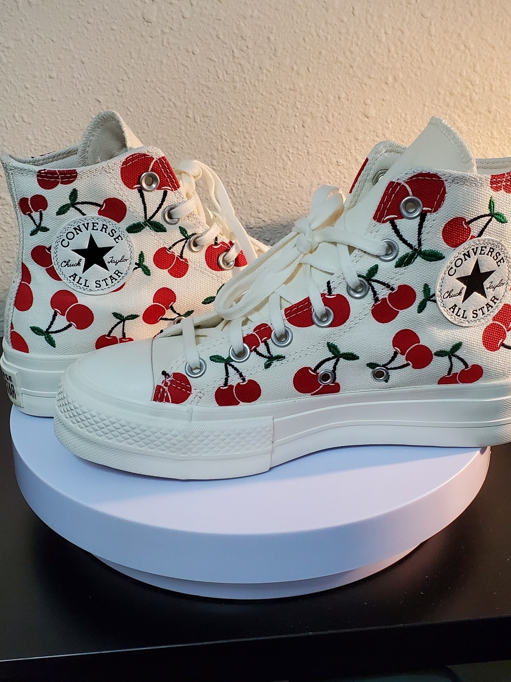 Converse Chuck Taylor High Top Sneakers - White with Red Cherry Print - Picture 8 of 11